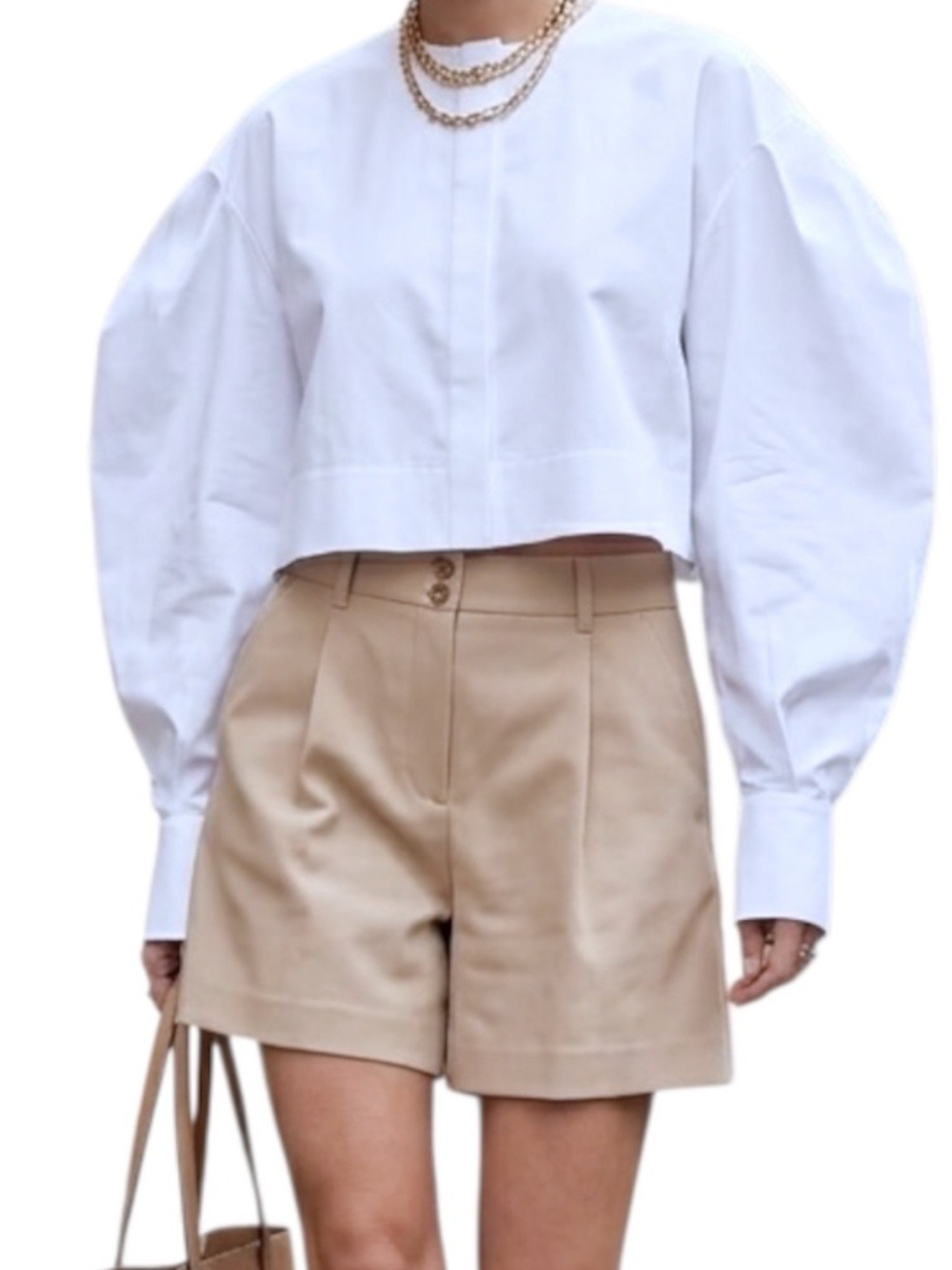 Nautica old money quiet luxury pleated relaxed beige tan high rise shorts 8